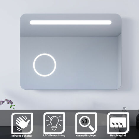 SONNI LED Badspiegel 80x60 Bad Wandspiegel Badezimmerspiegel Kosmetikspiegel Sensor