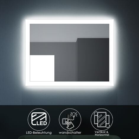 SONNI LED Badspiegel Badezimmer Lichtspiegel Badezimmerspiegel Wandspiegel energiesparender IP44 60x50cm