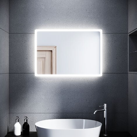 SONNI LED Badspiegel Lichtspiegel Kupfer/bleifreie Spiegel Wandspiegel energiesparend 40 x 60cm kaltweiß IP44