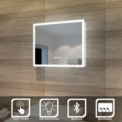 SONNI LED Badspiegel mit Beleuchtung Touch 60x50cm Bluetooth Beschlagfrei Badezimmerspiegel LED Badezimmer Wandspiegel