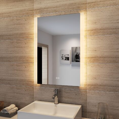 SONNI LED Badspiegel mit Beleuchtung Wandspiegel Badezimmerspiegel Touch Beschlagfrei, 3 Lichtfarben Dimmbar