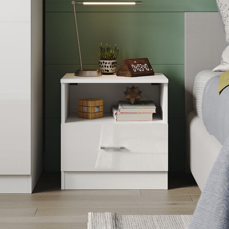 SONNI LED Commode Blanc Laqué Meuble de Chambre 450x350x465mm