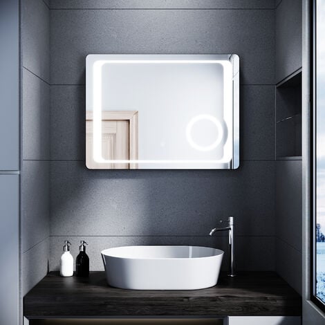 SONNI LED specchio bagno antiappannamento specchio bagno 80 x 60 cm bagno con interruttore touch illuminazione Specchio cometico con presa rasoio