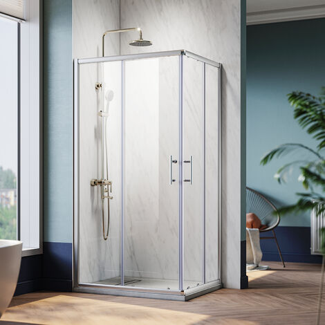 SONNI Mampara de Ducha de Esquina 100x80cm Puerta Corredera de Cristal de Seguridad Mampara de Ducha de Esquina Puerta Corredera de Ducha de Cristal