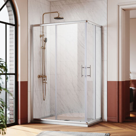 SONNI Mampara de Ducha Entrada de Esquina Doble Puerta Corredera Mampara de Ducha de Cristal Real 1200x700x1850mm