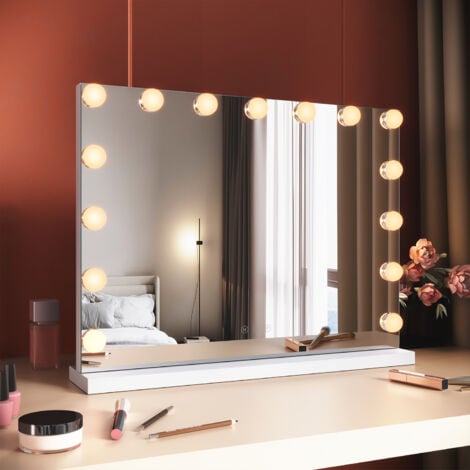 SUNXURY SONNI miroir de maquillage éclairage Led avec 3 couleurs de lumière Hollywood miroir de maquillage 58x45.5x12cm avec 15 LED de lumière