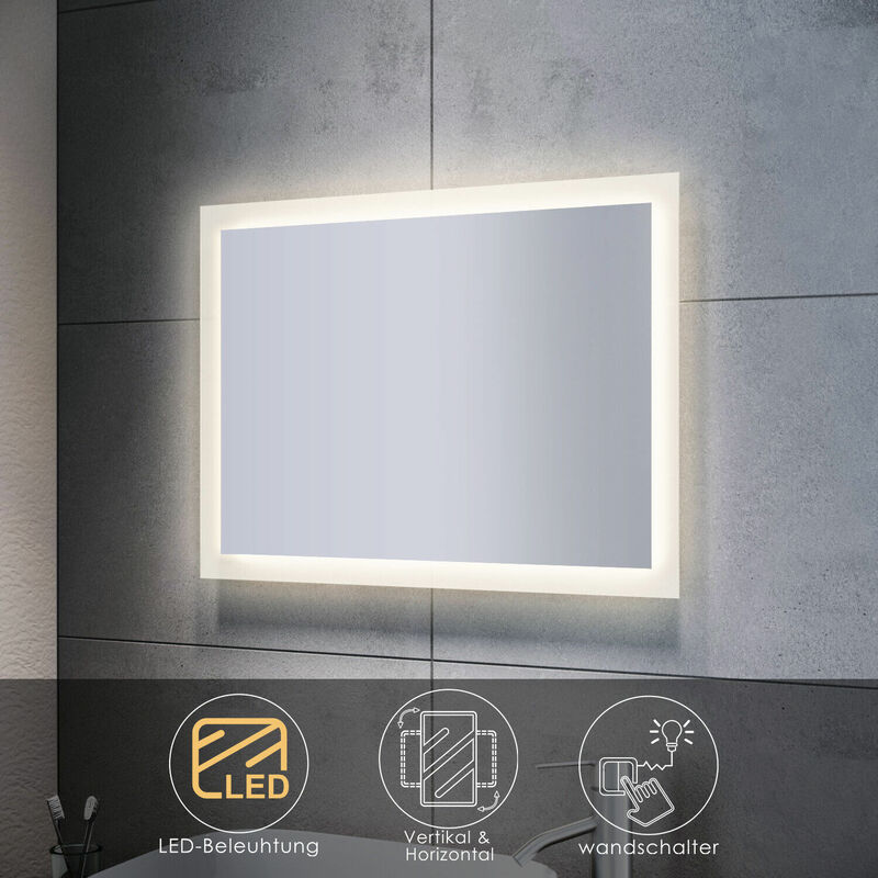 Miroir de salle de bain avec éclairage led miroir de salle de bain miroir mural miroir lumineux 80x60 - Sonni
