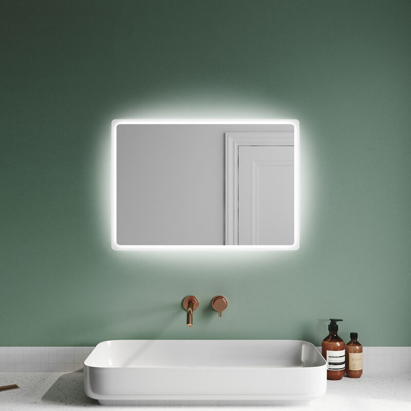 Miroir de salle de bains éclairé par led, miroir mural de salle de bains moderne blanc froid - Sonni