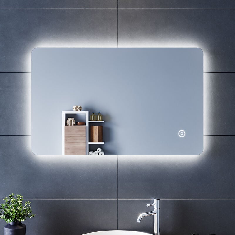 SONNI Miroir de salle de bain avec éclairage Miroir lumineux LED Miroir 80 x 50 cm blanc froid IP44 Miroir mural de salle de bain avec interrupteur