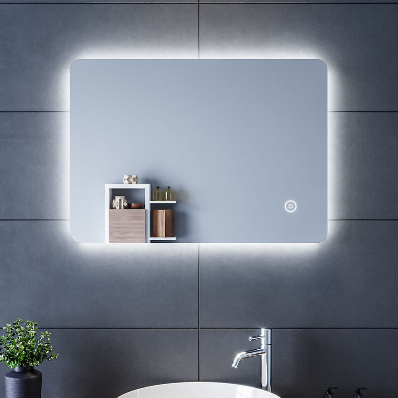 Miroir de salle de bain Miroir lumineux led Miroir mural avec interrupteur tactile 70 x 50cm blanc froid IP44 économe en énergie - Sonni