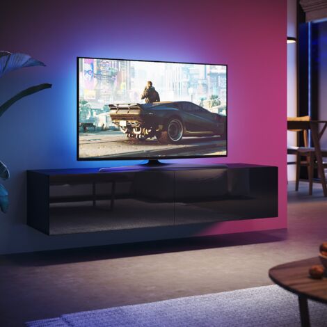 SONNI Modern TV Schrank mit Schublade, Separate Ablagefächer, Griffloses Design, Wandmontage/Standmontage, Hochglanz TV Board, Schwarz, 1400 x 400 x 300 mm