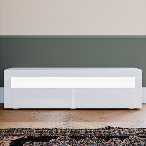 SONNI Mueble TV Blanco 154cm con 12 Colores LED, Mesa Durable para TV, Armario Salón Moderno Blanco