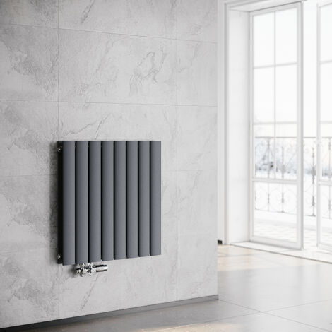 SONNI Paneelheizkörper Horizontal Heizkörper Design Flach heizkörper wohnzimmer Badheizkörper Doppelt Heizkoerper Seitenanschluss wohnzimmer mit Heizventil 630 x 616 mm Antrazit