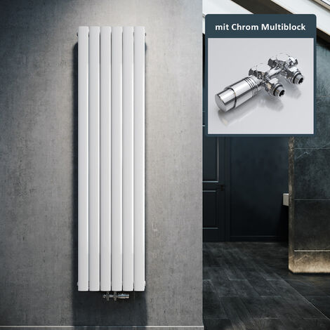 SONNI Paneelheizkörper Vertikal Flachheizkörper Weiß Doppellagig 1800x462mm Heizung Heizkörper mit Chrom Multiblock Hahnblock Heizkörper Thermostat