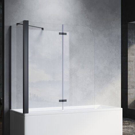 SONNI Panneau de baignoire noir Paroi pliante en verre pour baignoire Paroi de douche 2 parties H.140xL.120cm,avec paroi latérale 70x140 cm