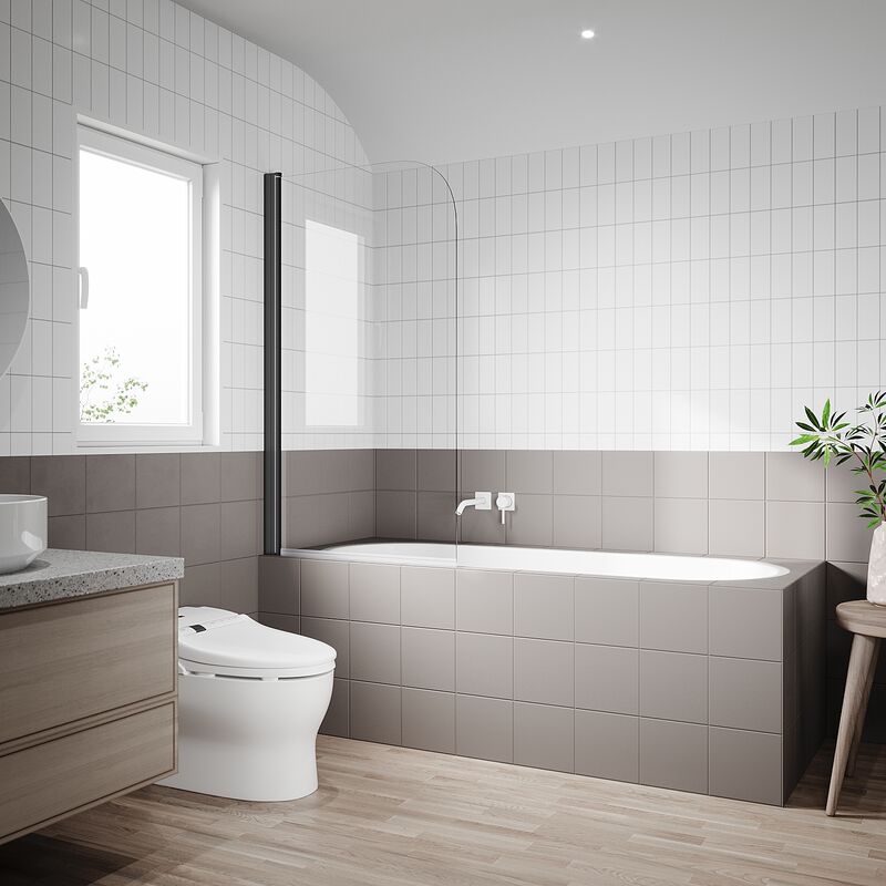 Sonni - Paroi de Baignoire Verre Trempé 6mm Nano-revêtements Paroi de Douche Pivotante à 180° Design Moderne 800x1400mm Noire