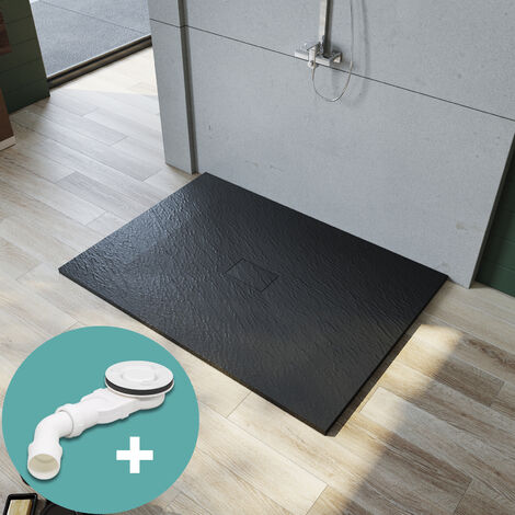 SONNI Piatto Doccia Antiscivolo Testurizzato Materiale SMC Design del Foro di Scarico Antiscivolo 140 x 100 cm Nero Con scarico