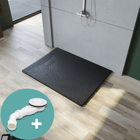 SONNI Piatto doccia Piatto doccia piatto SMC incl. scarico antiscivolo tagliabile Design-Nero 120 x 90 cm