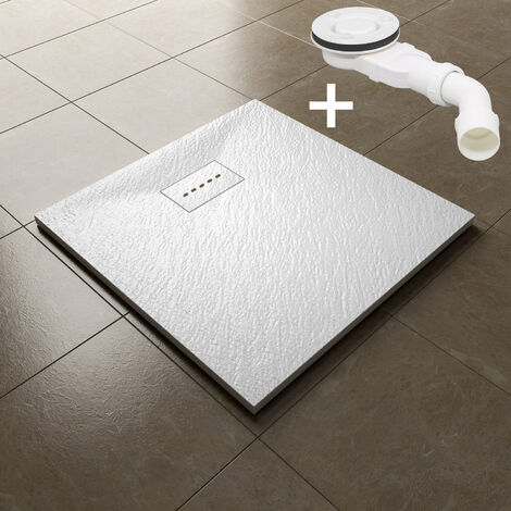 SONNI Piatto doccia Piatto doccia SMC 80x80cm Rettangolare Antiscivolo con set di scarico Bianco