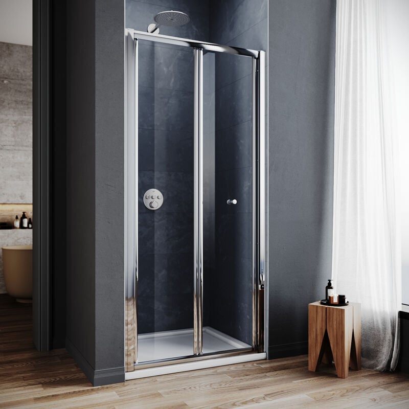 Porte de Douche Bi Fold alu-argenté Saving Space Pour Salle de bain et wc Verre trempé 5mm Largeur 100cm Hauteur 185cm - Sonni
