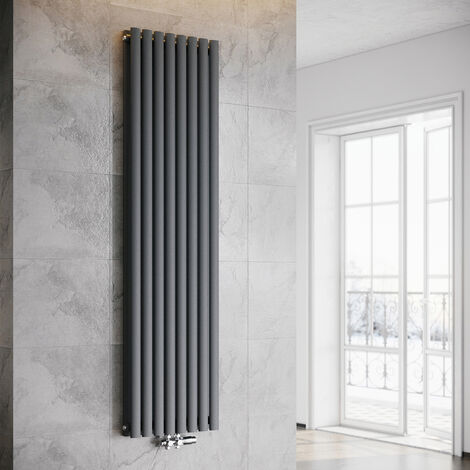 SONNI Radiador de Vertical Antracita Ovalado Radiador Centro Conexión Doble Capa Con válvula termostática 1800x475mm