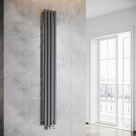 SONNI Radiador de Vertical Antracita Ovalado Radiador Centro Conexión monocapa Con válvula termostática 1800x239mm