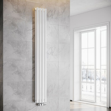 SONNI Radiador de Vertical Blanco Ovalado Radiador Centro Conexión Doble Capa Con válvula termostática 1800x239mm
