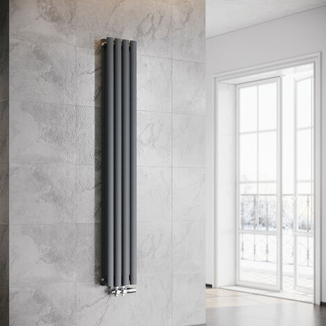 SONNI Radiador de Vertical Ovalado Antracita Radiador Centro Conexión Doble Capa Con válvula termostática 1600x230mm