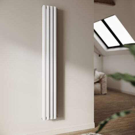 SONNI Radiateur à Eau Chaude Radiateur mural Radiateur tubulaire à double couche Connexion centrale de la vanne 180x23cm 746W Blanc