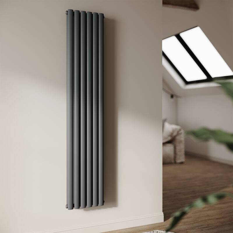 SONNI Radiateur à Eau Chaude Radiateur mural Radiateur tubulaire à double couche Connexion centrale de la vanne 180x35cm 1119W Noir