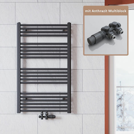 SONNI Radiateur de salle de bain Anthracite 1000x600mm Radiateur tête thermostatique Sèche-serviettes salle de bain,avec vanne