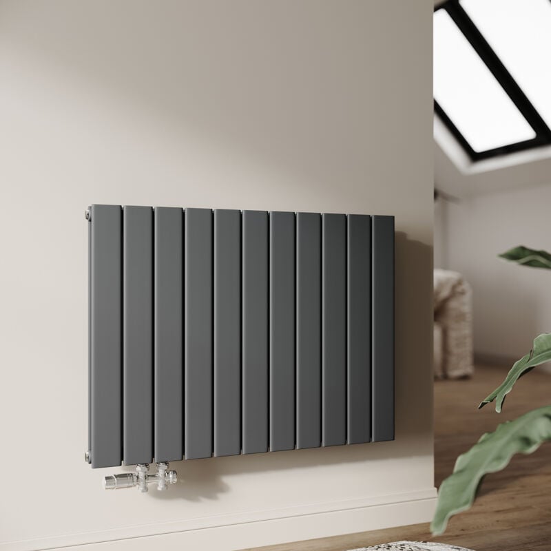 Radiateur eau chaude en acier Conception murale Vertical Radiateur chauffage central 630x850mm Panneau Double Anthracite (1065W) Horizontal - Sonni