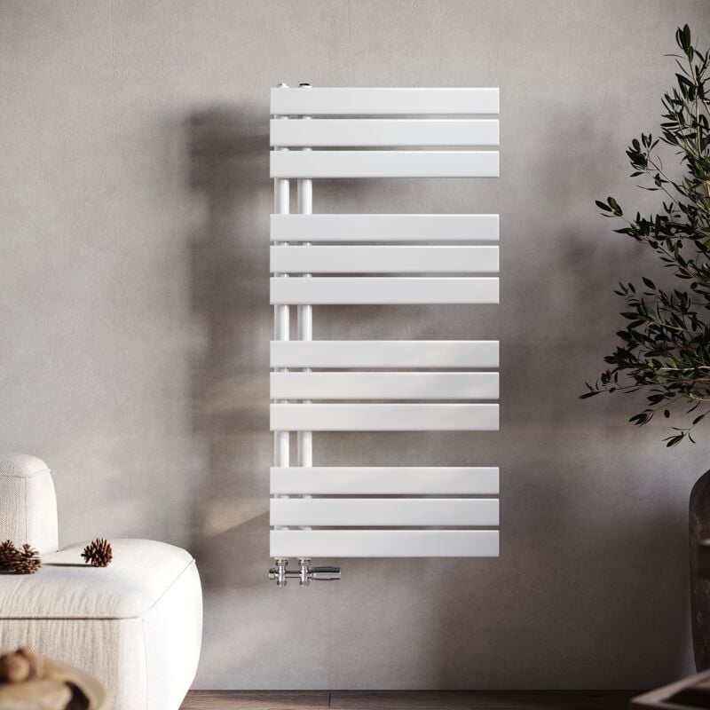 Radiateur sèche-serviettes 1038x500mm blanc Panneau sèche-serviettes, raccordement latéral - Sonni