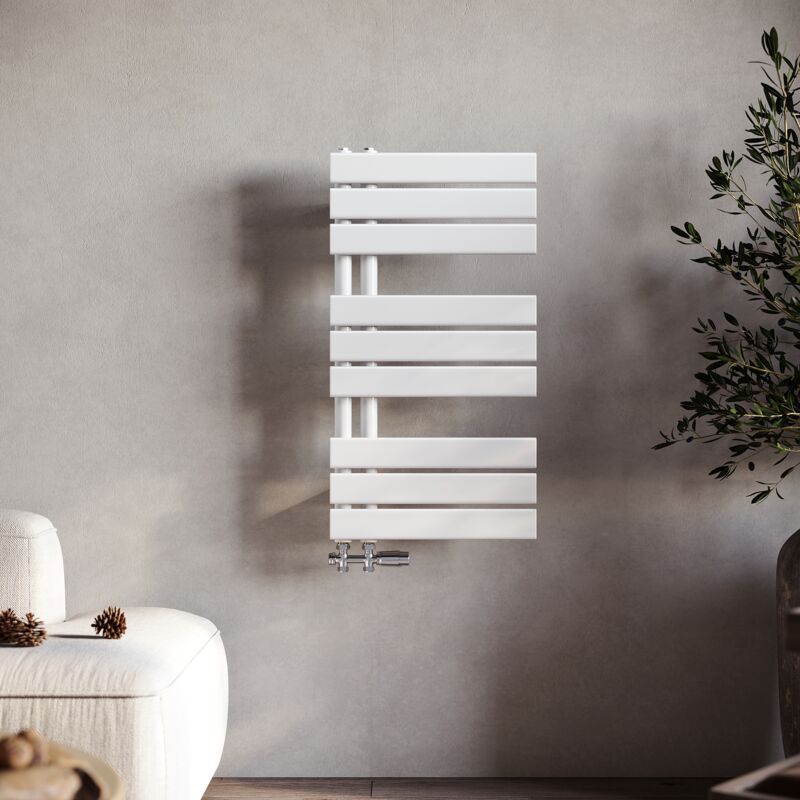 Radiateur sèche-serviettes 76x40cm blanc Panneau sèche-serviettes, connexion latérale - Sonni