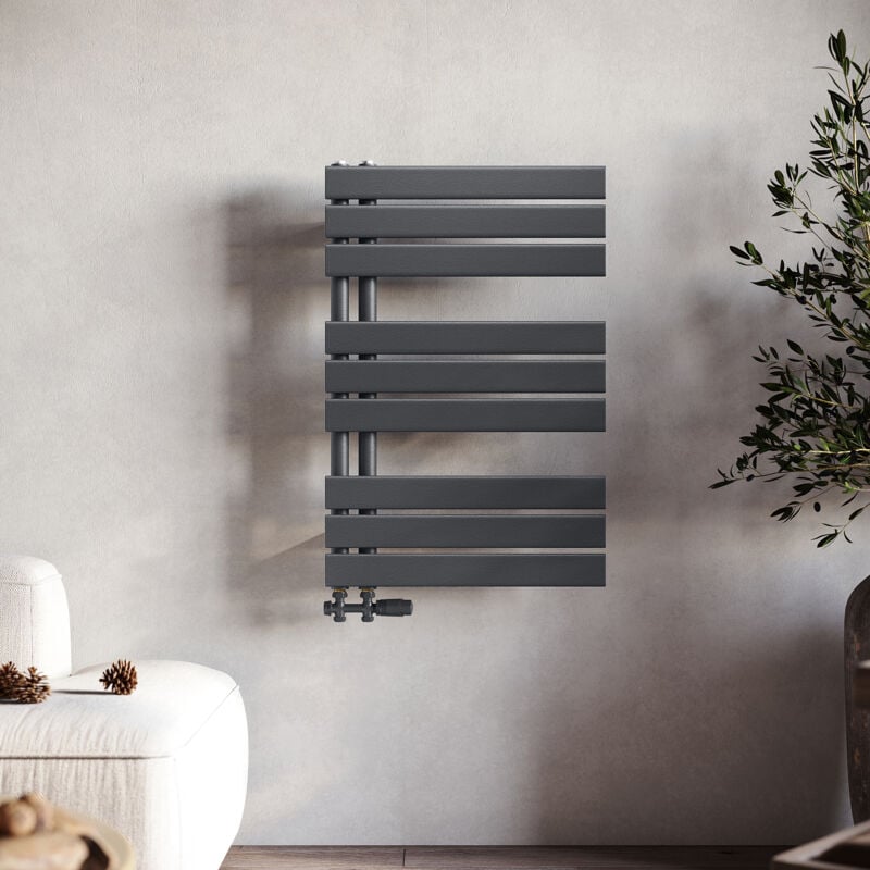 Radiateur sèche-serviettes 76x50cm Anthracite Panneau Radiateur sèche-serviettes, raccordement latéral - Sonni