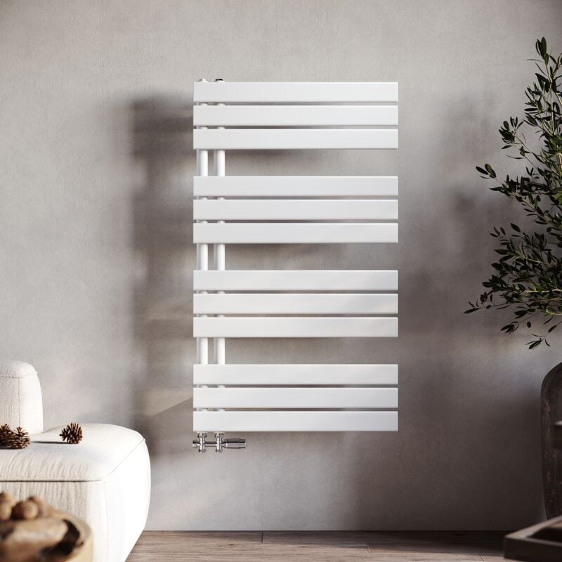 Radiateur sèche-serviettes de salle de bains 1038x600mm Blanc Radiateur sèche-serviettes à panneaux Sèche-serviettes, raccordement latéral - Sonni