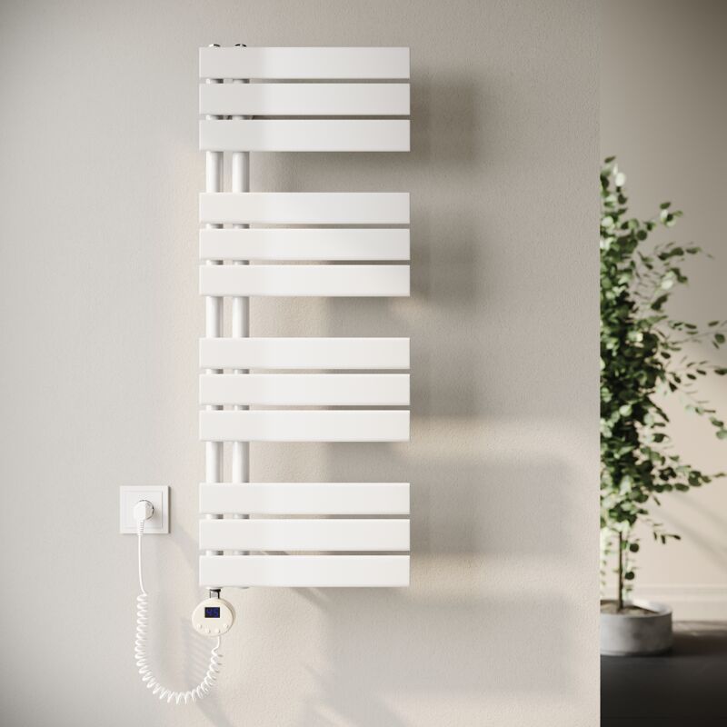 Radiateur sèche-serviettes électrique avec thermoplongeur Radiateur de salle de bain électrique avec réglage de la température et minuterie Blanc