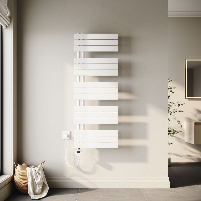 Radiateur sèche-serviettes électrique avec thermoplongeur Radiateur de salle de bain électrique avec réglage de la température et minuterie Blanc