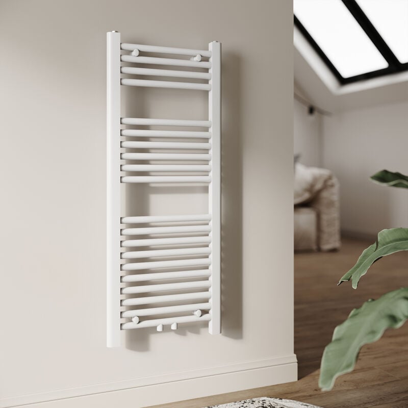Sèche-serviette eau chaude 100x40cm Blanc Radiateur sèche-serviettes Raccord central - Sonni