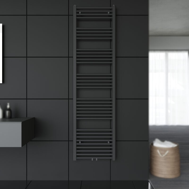 Radiateur sèche-serviettes Salle de bains Raccord central Radiateur sèche-serviettes Anthracite Droit 50 180cm - Sonni