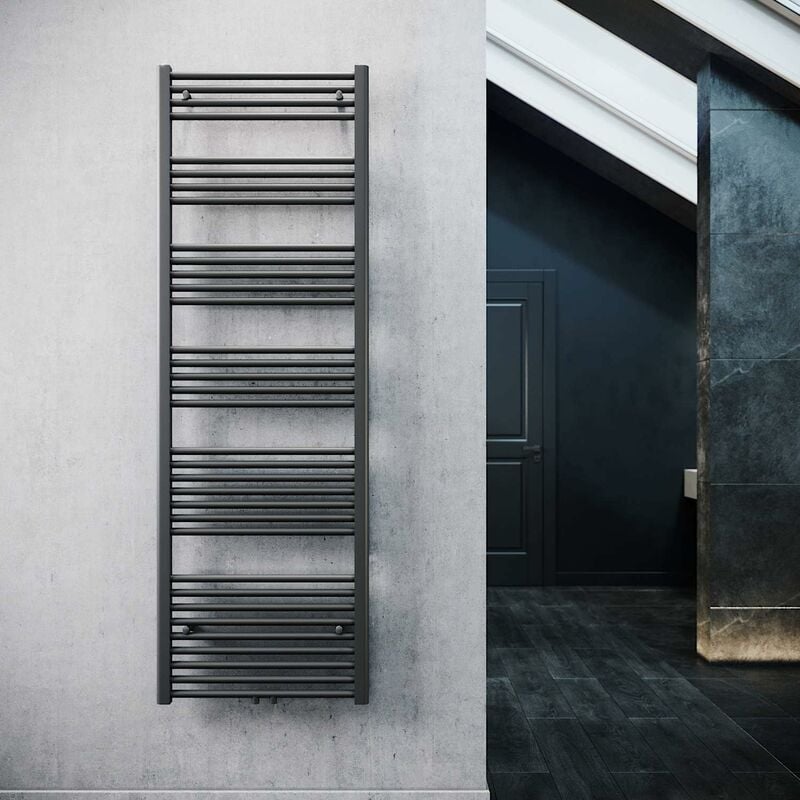Radiateur sèche-serviettes Salle de bains Raccord central Radiateur sèche-serviettes Anthracite Droit 60 180cm - Sonni