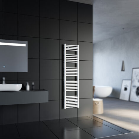 Sonni – Radiateur sèche-serviettes vertical 1600x400mm – Eau chaude – Raccord central – Puissance 739W – Blanc RAL 9016