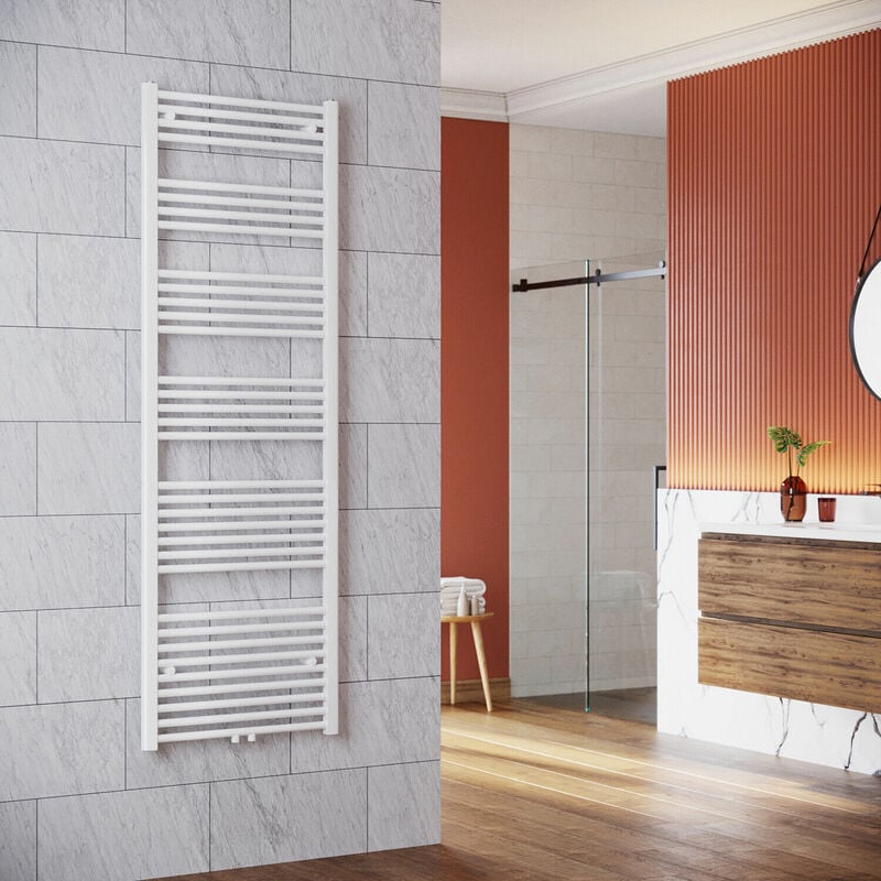 Sonni - Radiateur salle de bain 1800x600 mm blanc radiateur de salle de bain raccord central chauffe-serviettes sèche-serviettes radiateur