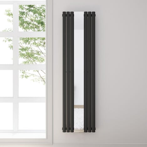 SONNI Radiatore moderno 1800x500mm Antracite Radiatore a pannello ovale Collegamento centrale verticale Singolo strato con specchio