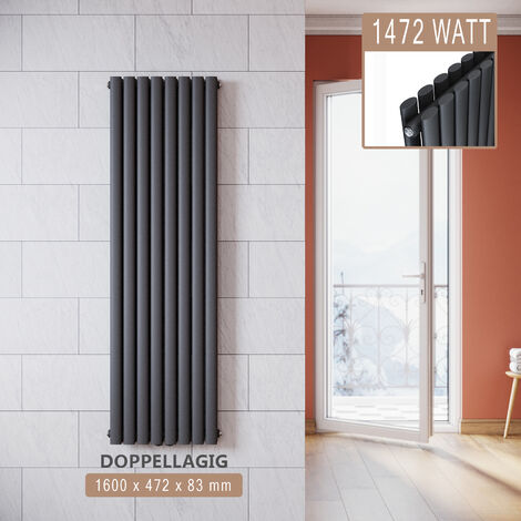 SONNI Radiatore Termosifoni ad Acqua Calda in Acciaio Radiatore a Pannello Bilayer Design Bagno Soggiorno Radiatore Orizzontale Antracite 1600x472mm 1472W