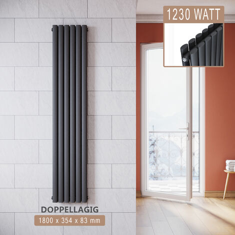 SONNI Radiatore Termosifoni ad Acqua Calda in Acciaio Radiatore a Pannello Bilayer Design Bagno Soggiorno Radiatore Orizzontale Antracite 1800x354mm 1230W