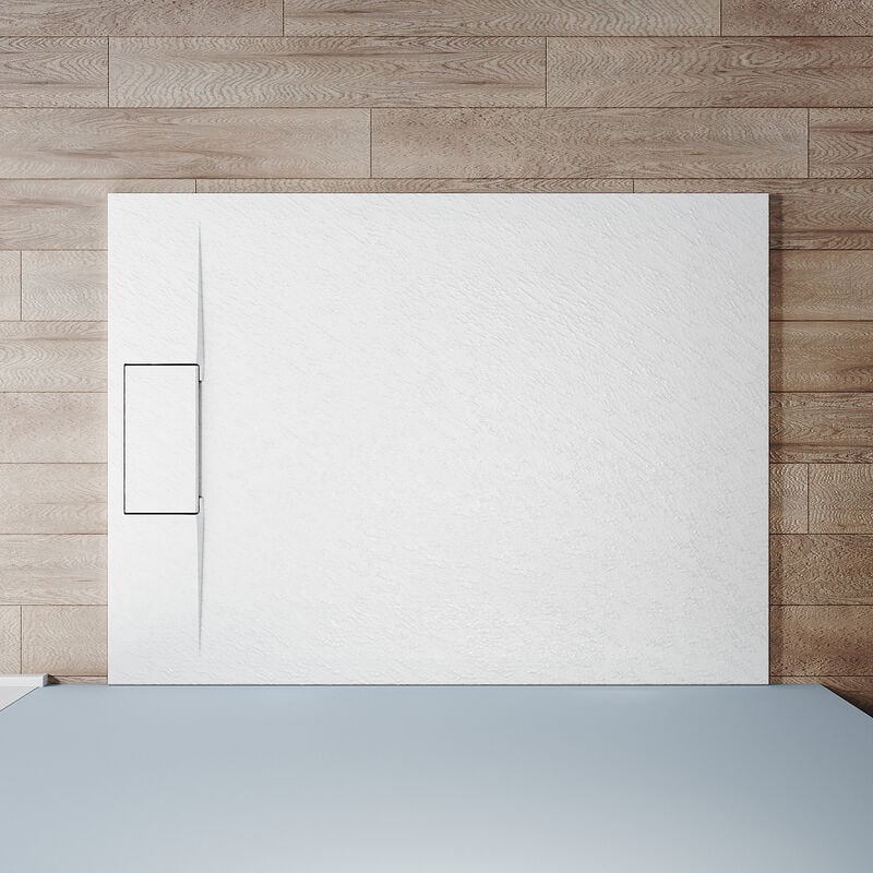 Receveur de douche 120x90cm Receveur de douche plat de haute qualité pour cabine de douche Salle de bain smc blanc 32mm texture ardoise antidérapant,