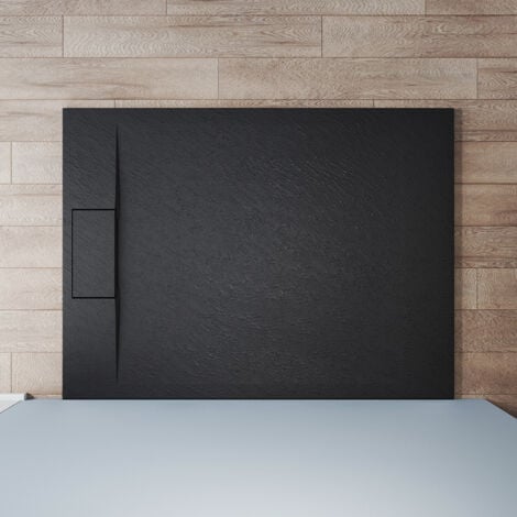 SONNI Receveur de douche 120x90cm Receveur de douche plat de haute qualité pour cabine de douche Salle de bain SMC Noir 32mm texture ardoise antidérapant, design découpable