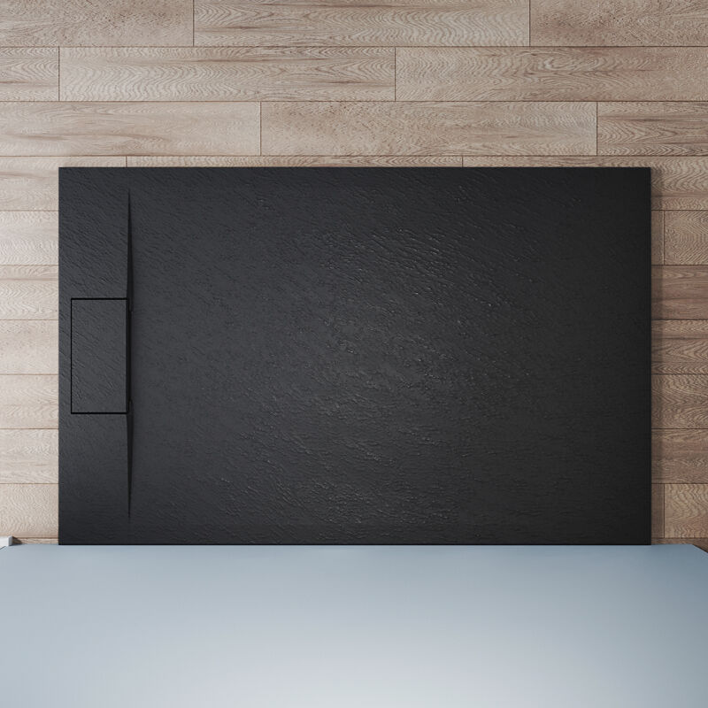 Receveur de douche 140x90cm Receveur de douche plat de haute qualité pour cabine de douche Salle de bain smc Noir 32mm texture ardoise antidérapant,