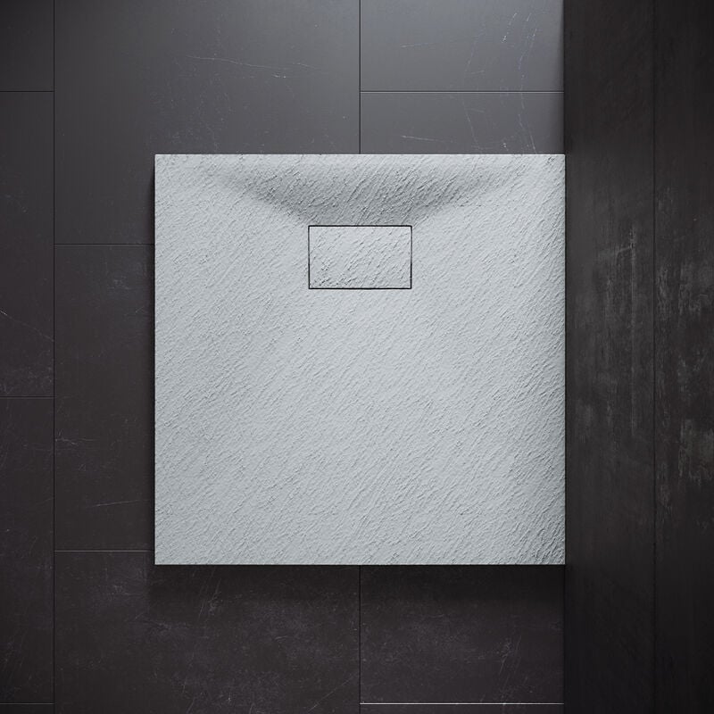 SONNI Receveur de douche 80x80cm Receveur de douche plat de haute qualité pour cabine de douche Salle de bain SMC blanc 30mm texture ardoise